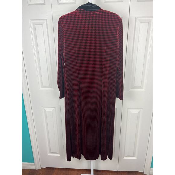 Coldwater Creek Red Black Houndstooth Velvet Robe Duster Cardigan Size Medium - Picture 7 of 8